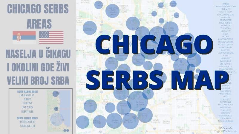 Chicago Serbs areas map - Mapa naselja u Čikagu i okolini gde živi veliki broj Srba - Serbian population map Chicago USA